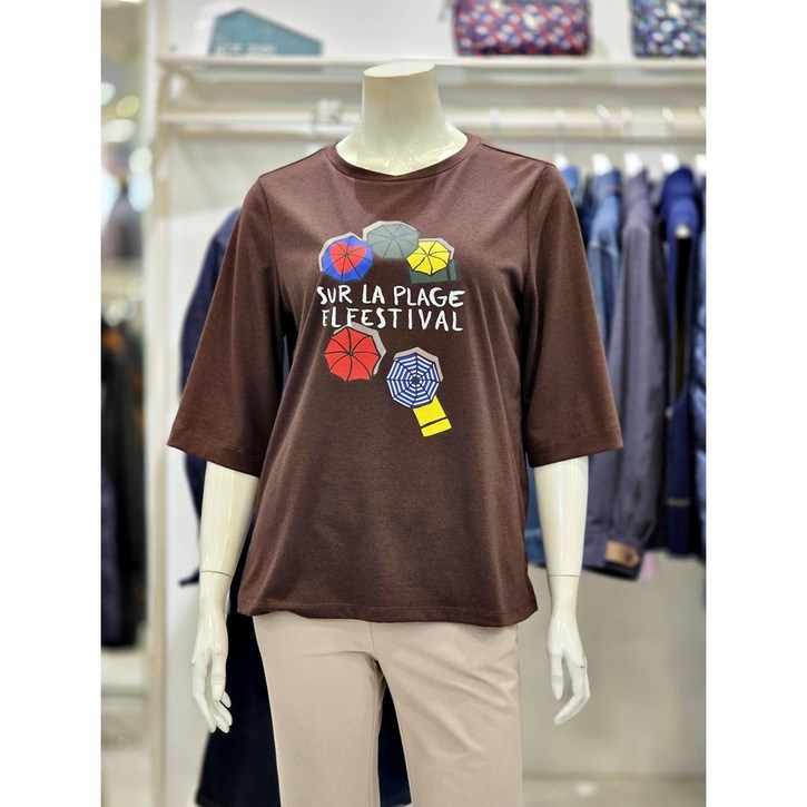 크로커다일레이디 프린팅 5부소매 라운드 티셔츠 CLEWTS911