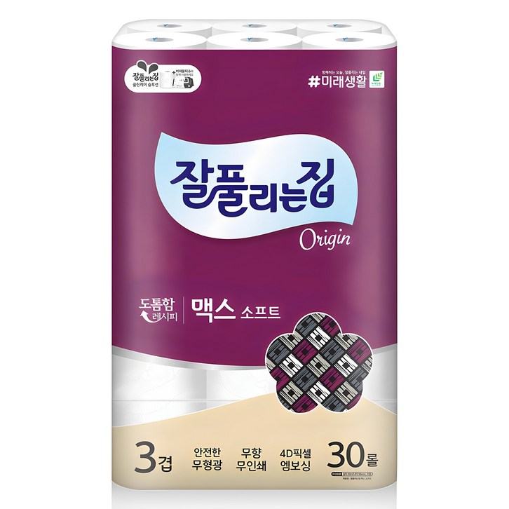 잘풀리는집 맥스소프트 화장지, 30m, 30롤, 1개 잘풀리는집 맥스소프트 화장지, 30m, 30롤, 1개