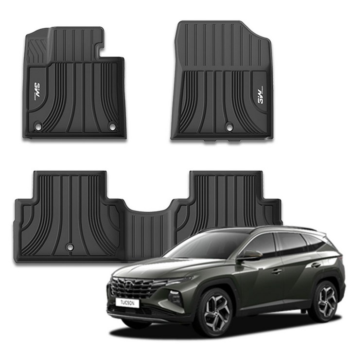 3더블유 에코라이너 TPE 카매트 12열 3p, 현대 투싼 NX4 2020년 10월, 블랙