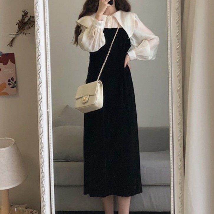 메이첼 빅사이즈 꽃잎카라 블라우스 형 레이어드 롱 원피스 00241 메이첼 빅사이즈 꽃잎카라 블라우스 형 레이어드 롱 원피스 00241