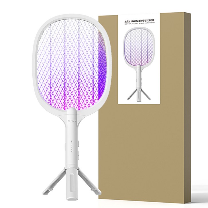 르오브 2IN1 UV 앤드 해충 퇴치 전기 모기채 C타입 충전식 세트, 화이트