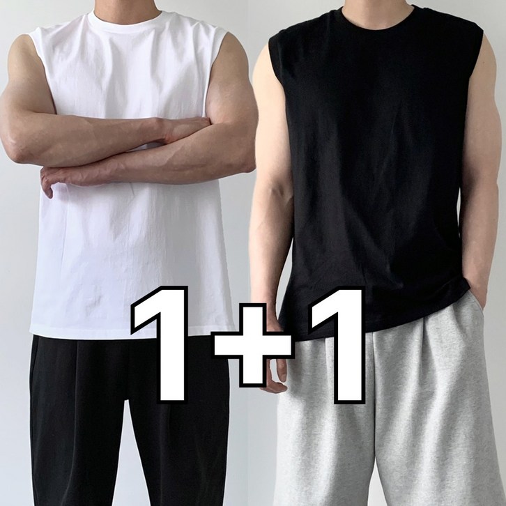 [면100%] 미제이 남자 민소매 티셔츠 오버핏 나시 1+1