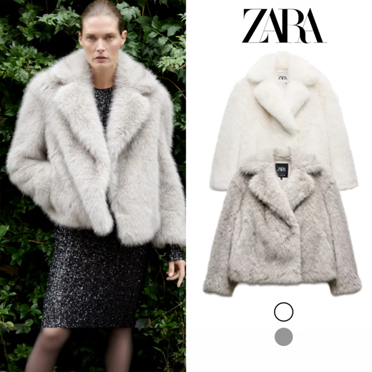 Zara 자라 가을 겨울 신상 여성용 인조 퍼 카라 롱 슬리브 코트 4360246