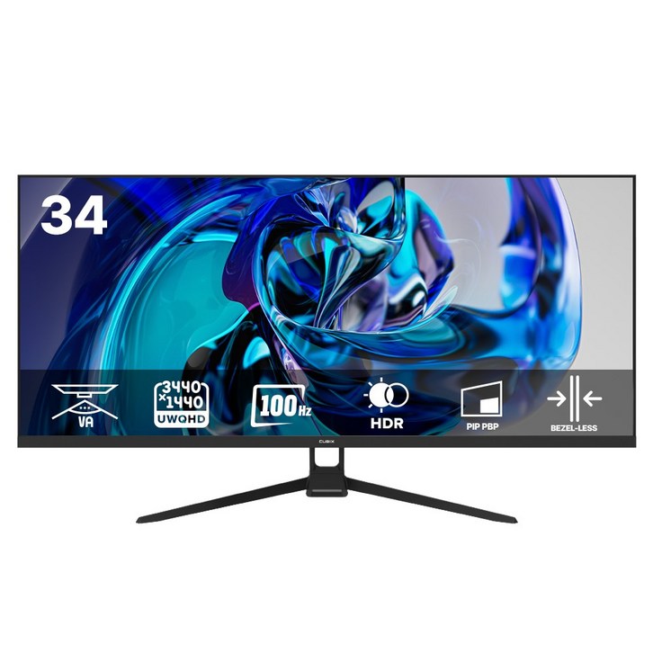 큐빅스 84cm 34인치 울트라와이드 모니터 WQHD 100Hz 게이밍모니터 CX34UT100 무결점, CX34UT100 무결점, 84cm