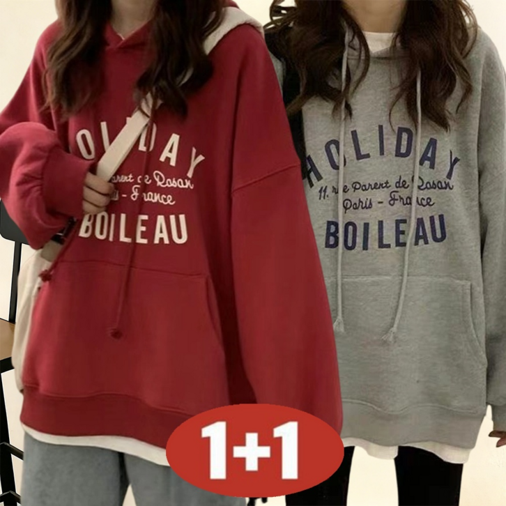 오스틱니 빅사이즈 11 루즈핏 프린트 여성 후드티 레터링 심플 포켓 bf 무지 간절기 캐릭터 이너 오버핏 코디 풀오버 캐주얼 패션 데일리 홀리데이 겨울 보온 기모 상의 맨투맨2P