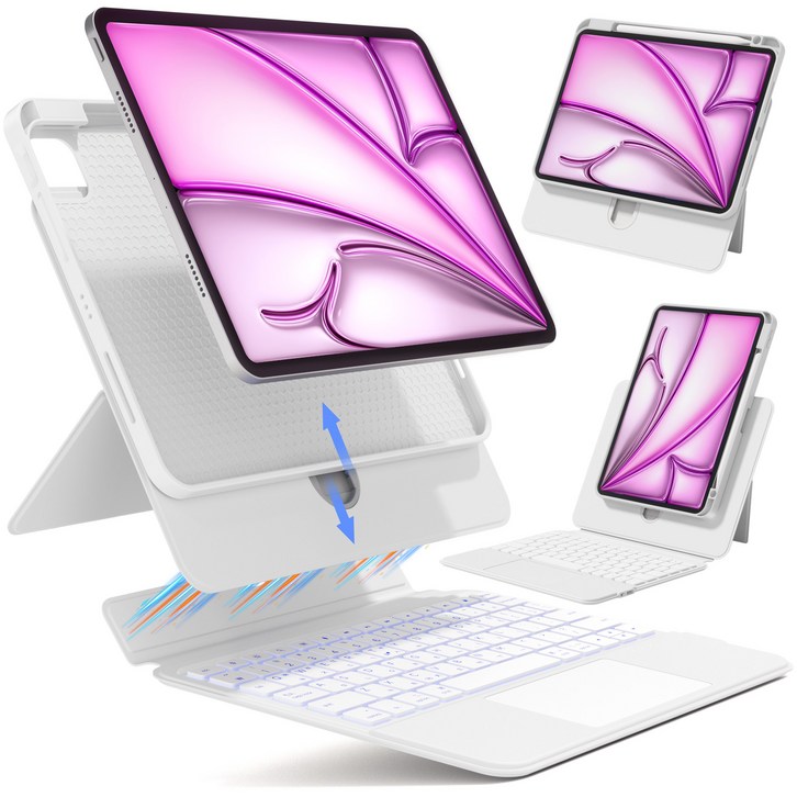 AITEWO 아이패드 매직키보드 케이스 펜슬 수납 360도회전 분리형 맥세이프 세로 가로 트랙패드 에어7654321세대 프로 1110.91312.9인치, 에어76세대 13 프로6543세대 12.9, 화이트, 1개