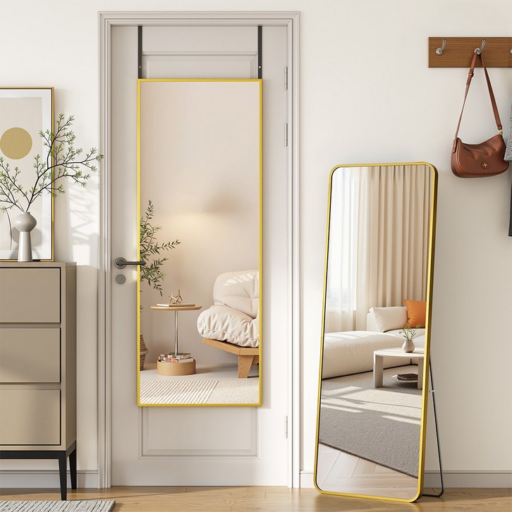 안토크 벽걸이 전신거울 스탠드 거치대 원룸 문걸이 거을 미용실용 3in 다기능 3501200mm, 골드둥근