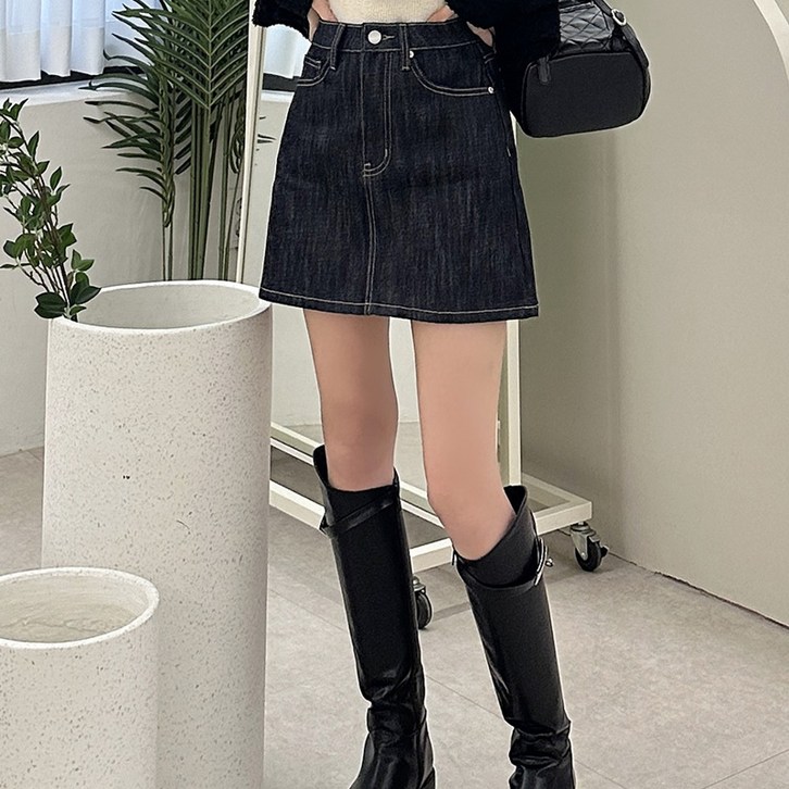 라몬즈데일리 생지 데님 A라인 스커트 청치마