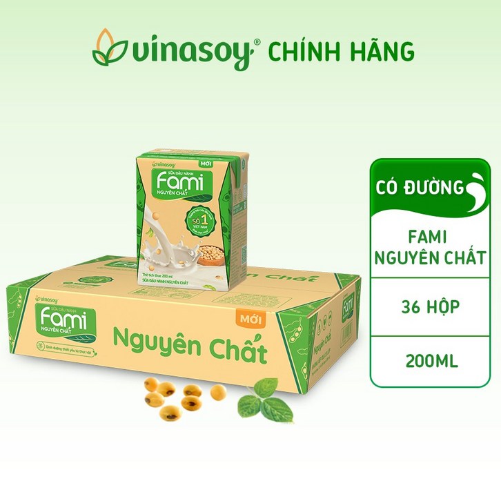 비나푸드베트남 기본맛 두유  SUA FAMI VIETNAM, 100 콩으로 만든 베트남 파미 두유 1박스36개200ML