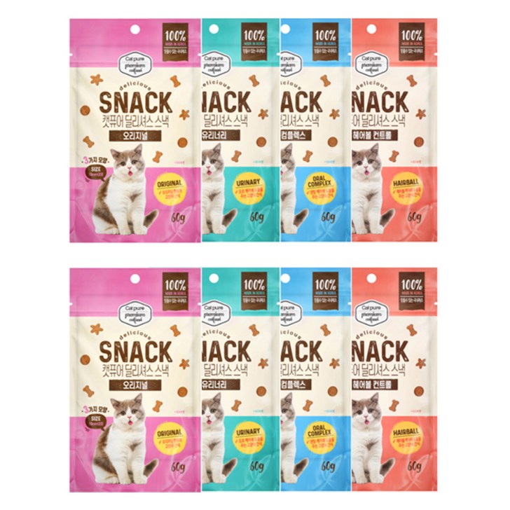 캣퓨어 고양이 딜리셔스 스낵 4종 세트, 혼합맛닭고기참치, 2세트