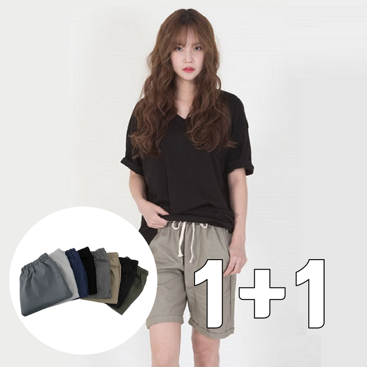 11 리빙스튜디오 린넨 5부 마바지 여성용 밴딩 팬츠
