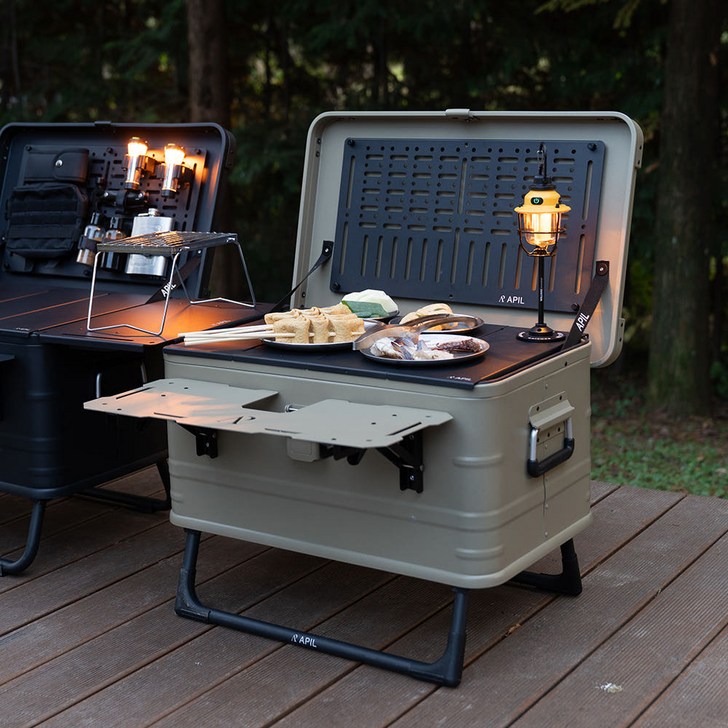 아필 강화 알루미늄 택티컬 멀티 수납 감성 캠핑박스 55L, 베이지, 베이지