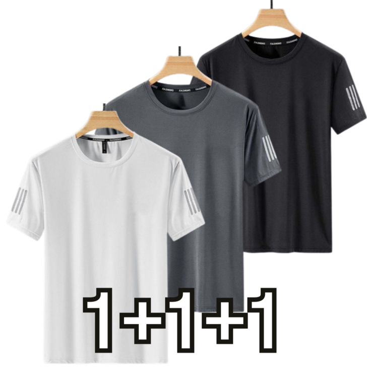 붐붐스토어 냉감 기능성 남자 반팔티 라운드 3종화이트그레이블랙세트