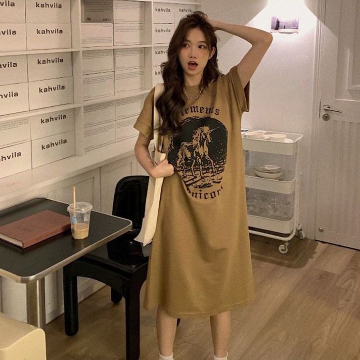 셀럽당 순면 티 스커트 반팔 원피스 오버사이즈 슬림해 보이는 캐주얼