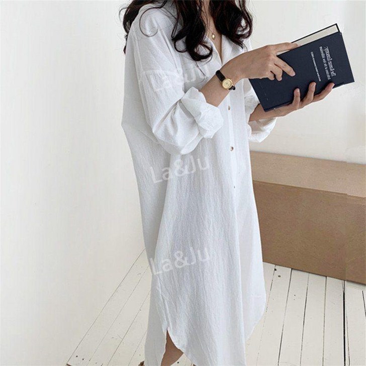 여성 블라우스 남방 셔츠 오버핏 루즈핏 베이직 롱 원피스셔츠 여성 블라우스 남방 셔츠 오버핏 루즈핏 베이직 롱 원피스셔츠