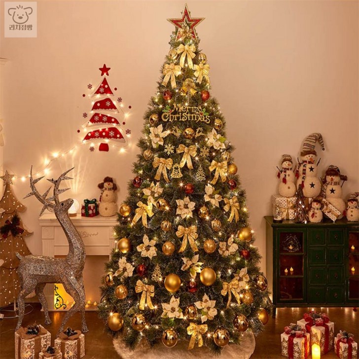 리치점빵 300cm 크리스마스 초대형 뉴카니발 골드 솔잎눈꽃트리 풀세트 전구포함 크리스마스트리오너먼트 트리완제품
