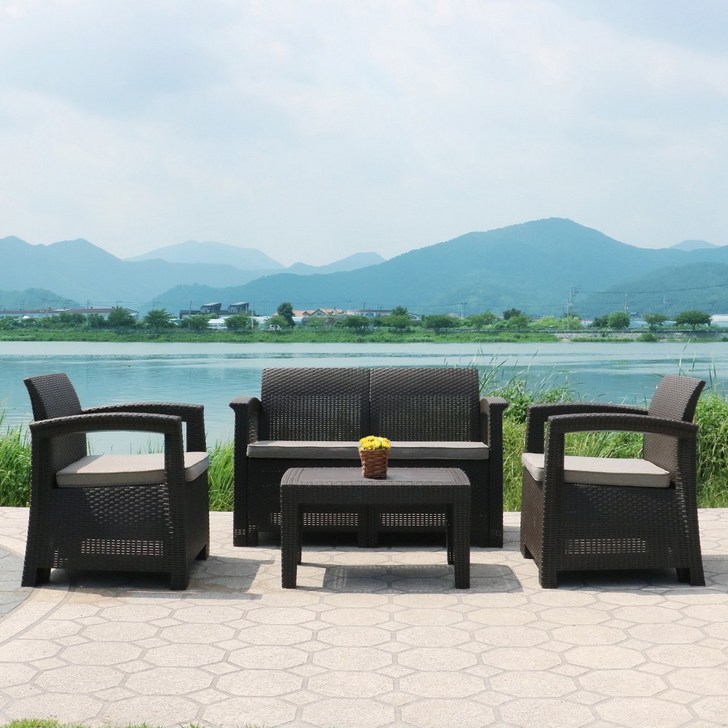 체어센스 블루밍 4인 세트 야외 테이블 소파 의자