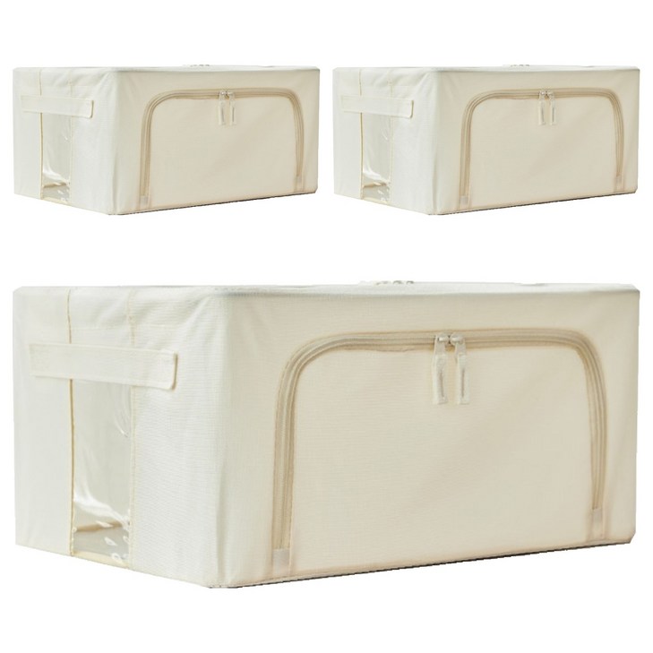 리브맘 홈 대용량 프리미엄 모던 리빙박스, 아이보리, 3개