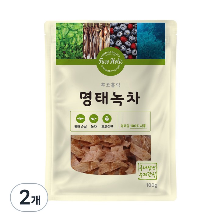 후코홀릭 강아지 건조 간식 100g, 명태  녹차 혼합맛, 100g, 2개