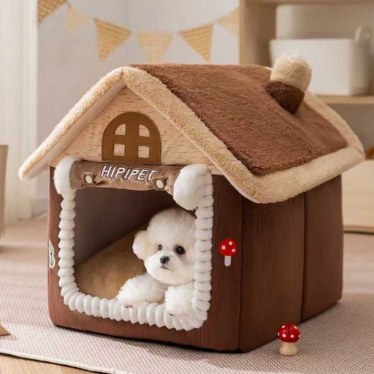 즈이리빙 따뜻한 강아지 집 소프트 편안함 분리 가능, 1개, 브라운