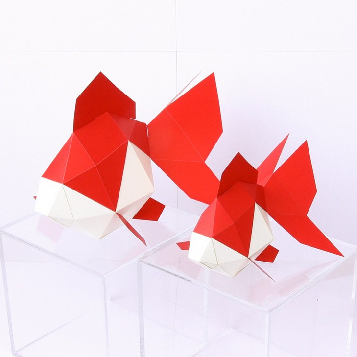 일본 정식수입 KAKUKAKU FLOW 금붕어 2종 모음 DIY 페이퍼크래프트 종이모형 종이퍼즐 3D모형 3D 종이 입체퍼즐 장식품 집꾸미기 동물모형 벽장식 벽걸이, 1개