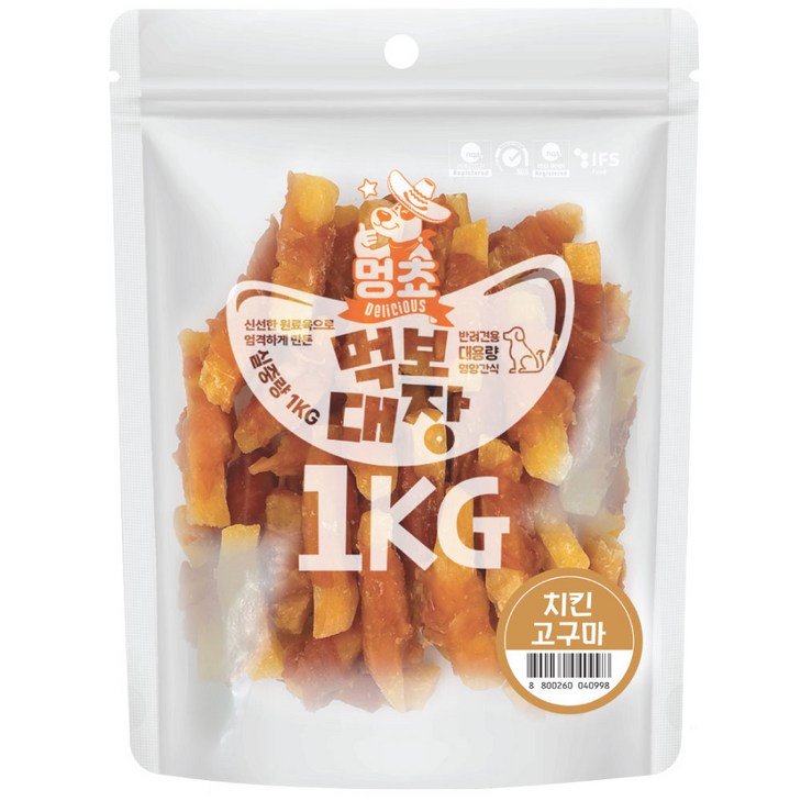 멍쵸 먹보대장 1kg 9종 강아지간식, 1개, 1kg, 먹보대장 치킨고구마