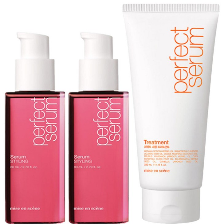 미쟝센 리뉴얼용량UP 퍼펙트 스타일링 세럼 리뉴얼 80ml x2개 퍼펙트세럼 오리지널 트리트먼트 330ml 헤어에센스