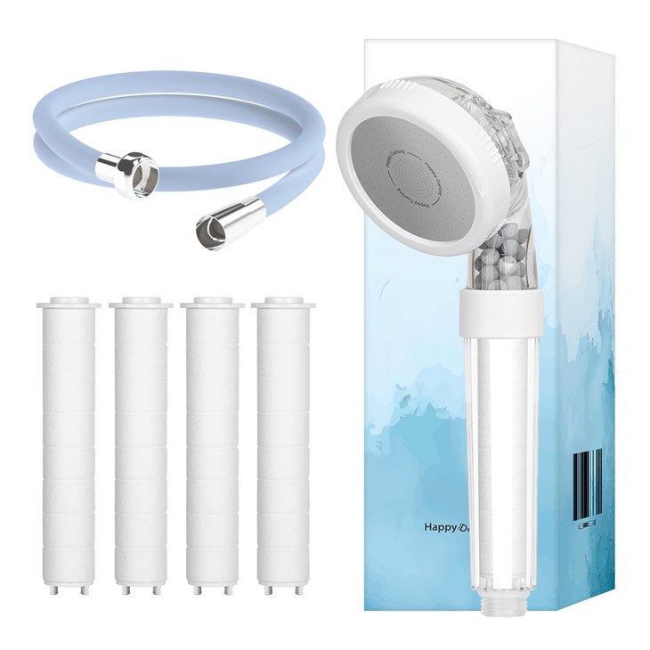 해피달링 3WAY 필터 샤워기  필터 4개  리플랜 샤워호스 2m 세트, 1세트, 베이비블루