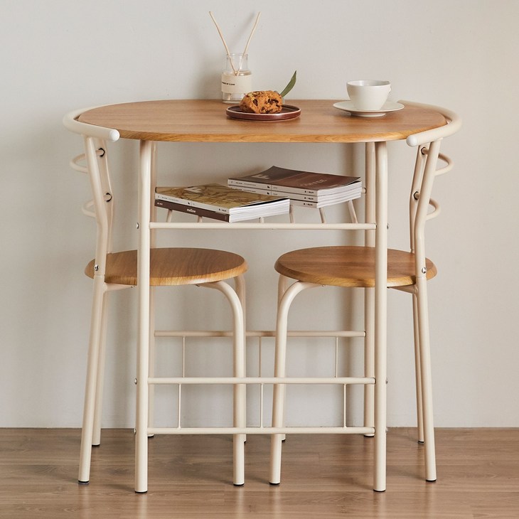 포블리스 미니 2인 식탁세트 800, 크림x우드