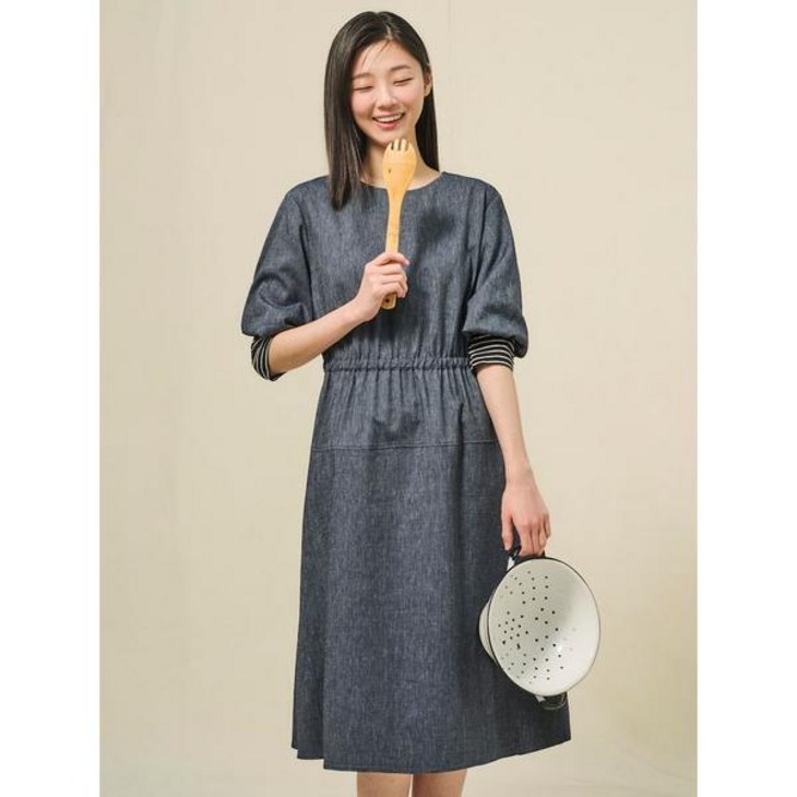 빈폴 BEANPOLE 빈폴레이디스 데님 라이크 라운드넥 볼륨 소매 원피스 네이비 BF5371C03R 429351