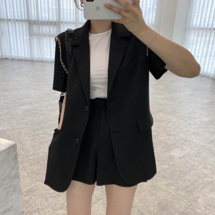 여름 베이직투피스 여성 반팔자켓 뒷밴딩