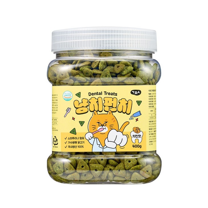고지식 냥치펀치 고양이 구강관리 이빨과자 대용량 덴탈트릿 간식, 1개, 400g, 치킨맛 고지식 냥치펀치 고양이 구강관리 이빨과자 대용량 덴탈트릿 간식, 1개, 400g, 치킨맛