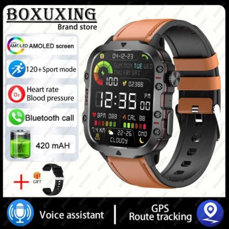 샤오미 러기드 밀리터리 GPS 스마트 워치 남성용 AMOLED 1.96 인치 HD 건강 모니터, 블루투스 통화, 방수 야외 스포츠 스마트워치