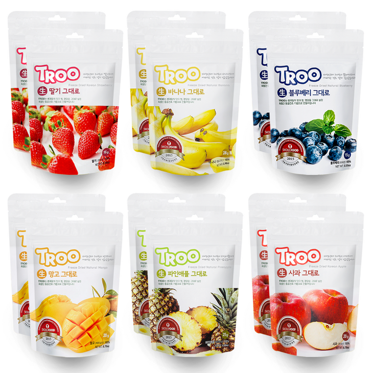 TROO 동결건조 과일칩 6종 딸기블루베리사과바나나파인애플망고, 124g, 2세트