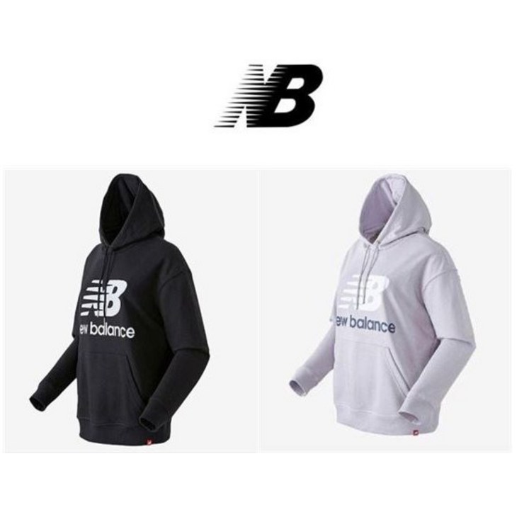뉴발란스 에센셜 스택드 로고 오버후드티 NBN0C4S012 라이트퍼플 블랙