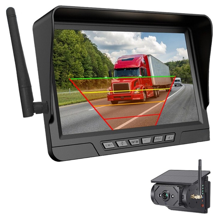 SafeRear 고화질 무선 후방카메라 태양광 충전 자력부착 화물차 카라반 중장비용, 7인치카메라1대
