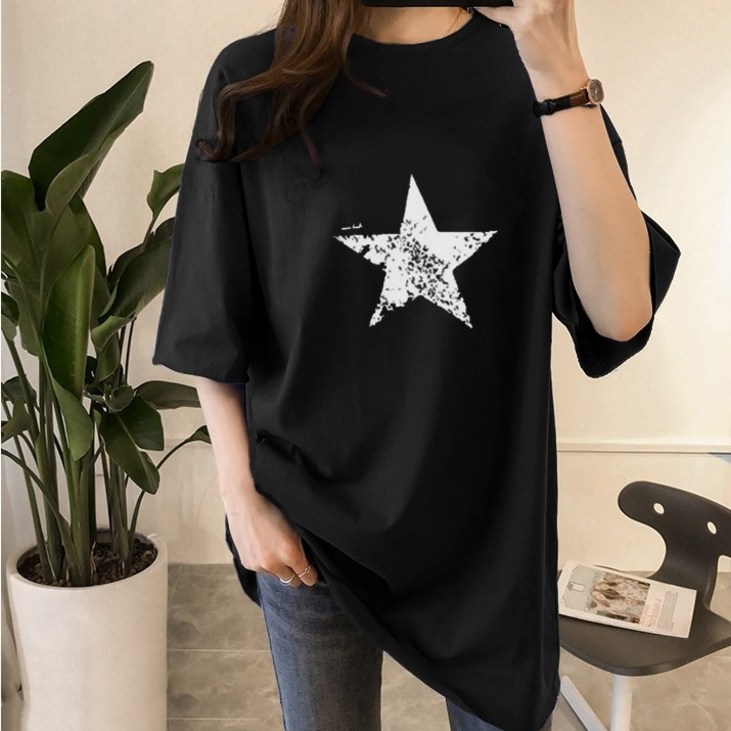 [오늘발송] 스타일아유 STAR 오버핏 반팔티 스타 로고 여성용 롱 빅사이즈 박시 반팔티셔츠 반팔 티셔츠[AXG6TS906A]