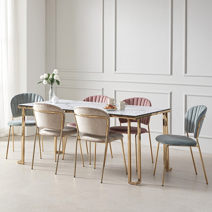 2개set 엘린까사 마리아 골드 벨벳 의자 식탁 카페 테이블 인테리어 디자인 1인 예쁜 의자 라운지체어 3color, 블루+인디핑크