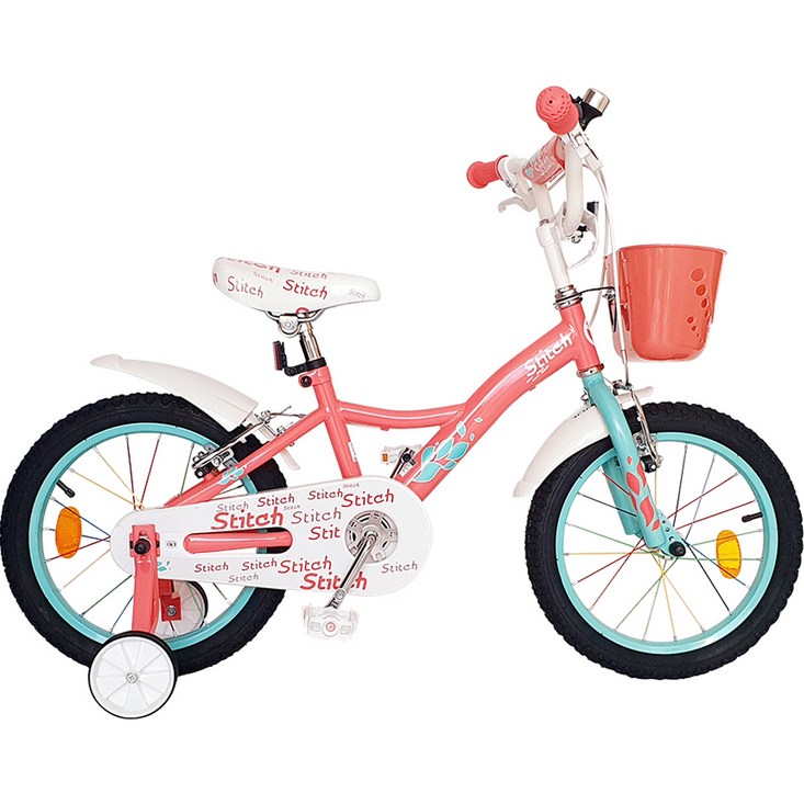 옐로우콘 어린이 스티치 네발 보조바퀴 자전거, 핑크, 126cm
