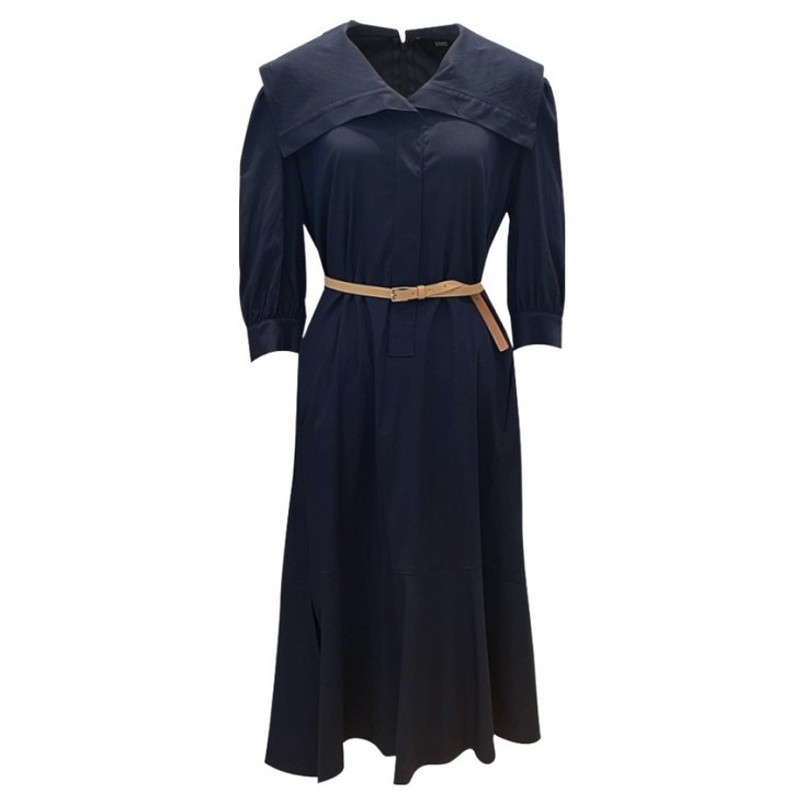 주크 여성용 빅 카라넥 언발란스 벨티드 원피스