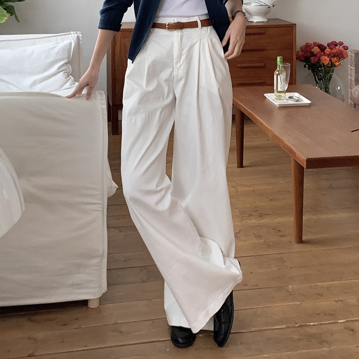 토마토팩토리 여성용 리젠드 투핀턱 와이드 코튼 팬츠