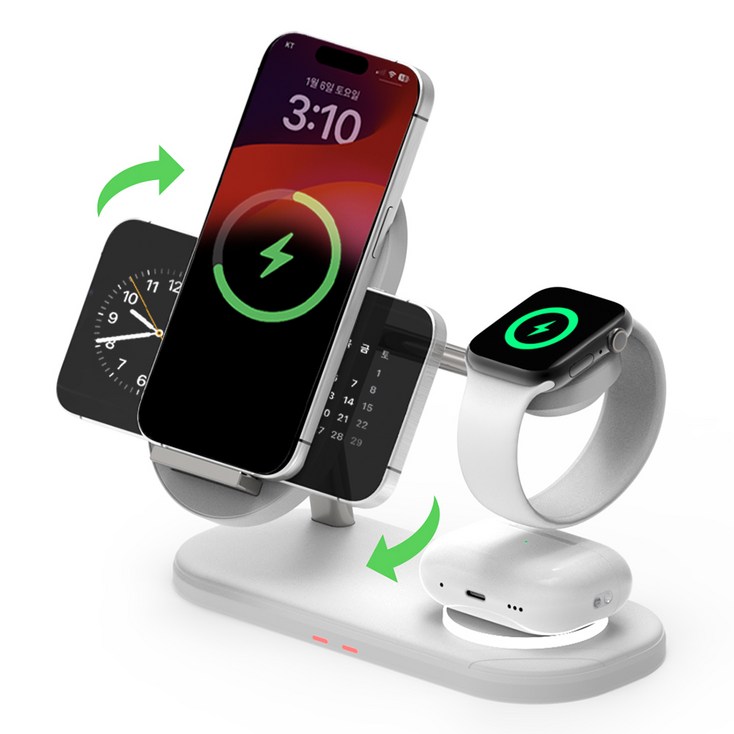 바우아토 듀얼 코일 3in1 애플 호환 무선충전기, 퓨어화이트, 1개