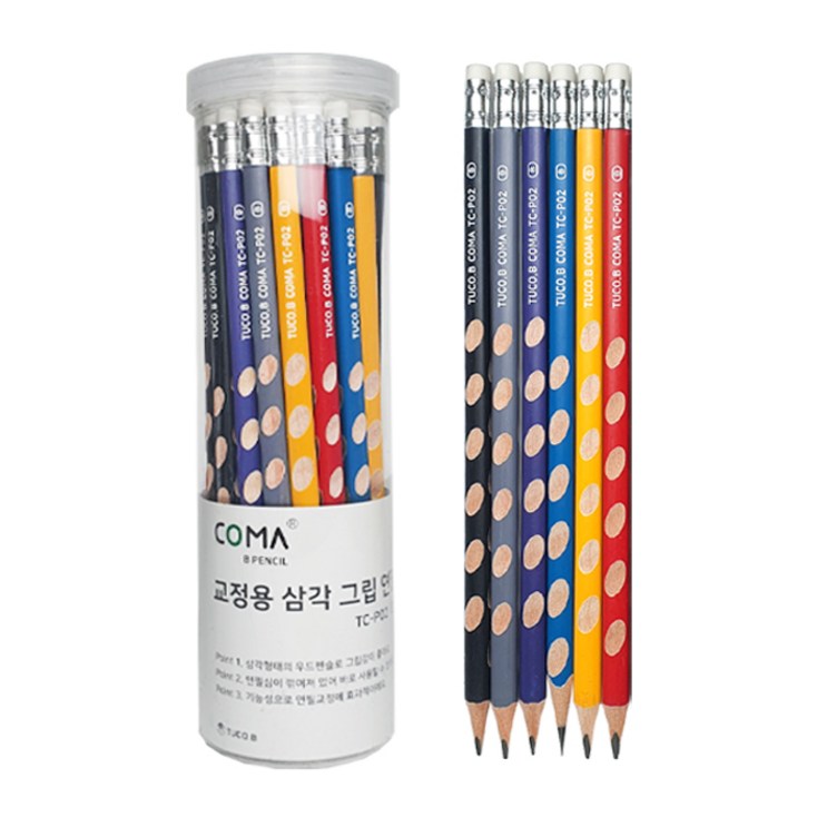 투코비 코마 교정용 삼각 그립 연필 B TC-P02, 혼합색상, 36개 - 투데이밈