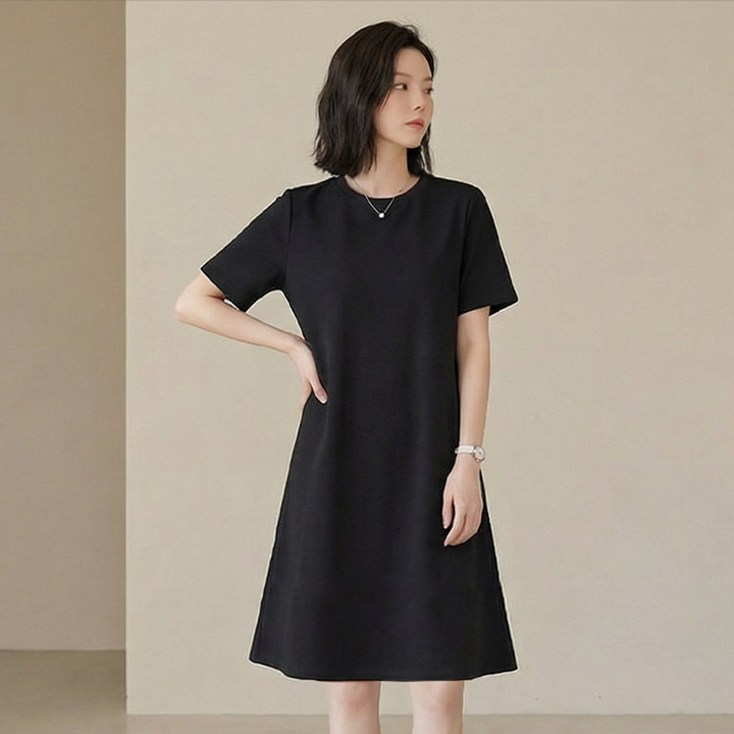 드마엘 이본 무지 반팔 미디원피스 2color 여성 원피스델로나