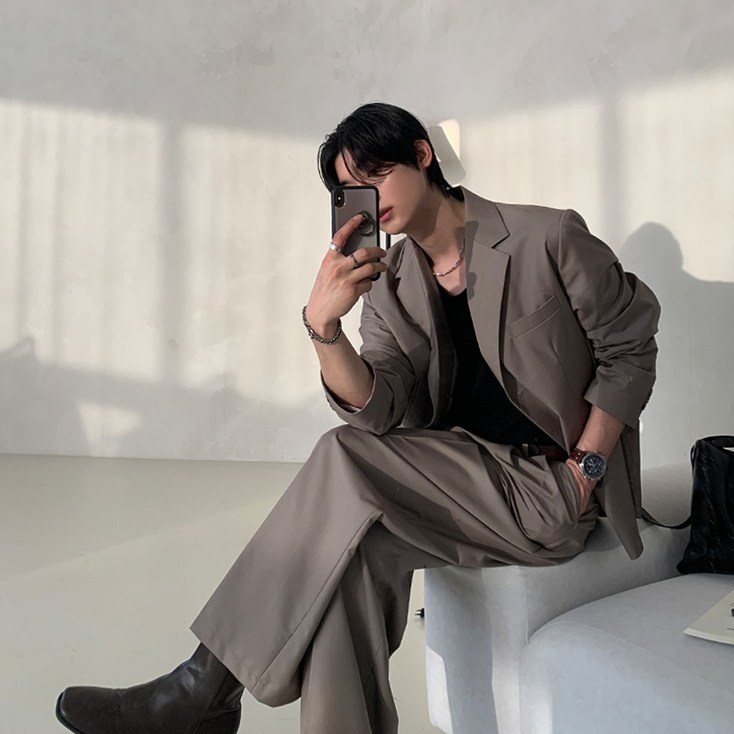 남자 와이드 캐주얼 세미 정장 셋업 수트 하객룩 빅사이즈