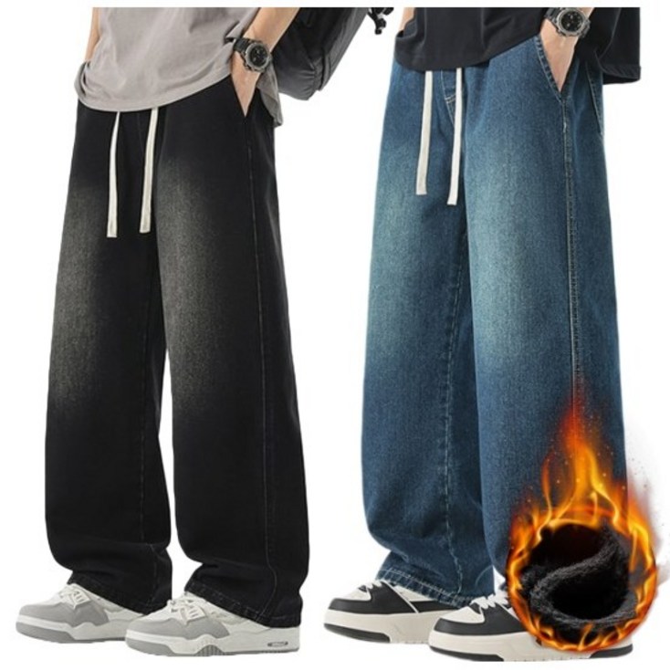 BDICOOL 남성 데님 팬츠 11 청바지 세미 와이드 기모 밴딩 롱 데님 일자 팬츠 BK113