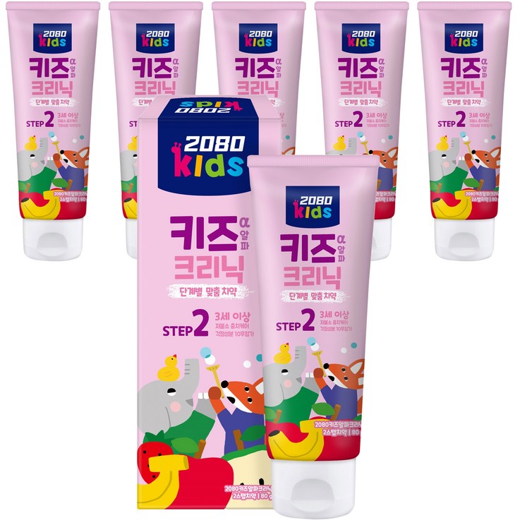 2080 키즈알파크리닉 2단계 저불소 어린이 치약 프루티향, 80g, 6개 2080 키즈알파크리닉 2단계 저불소 어린이 치약 프루티향, 80g, 6개