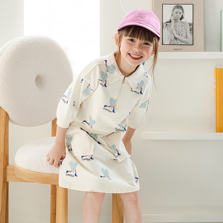 올리반 여아용 큐티 하트 전판 스커트 셋업 상하 세트