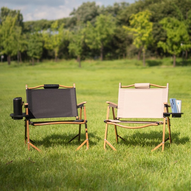 캠핑 의자 2p, 가방, 컵-핸드폰 홀더 2p, 1세트, 블랙 + 블랙