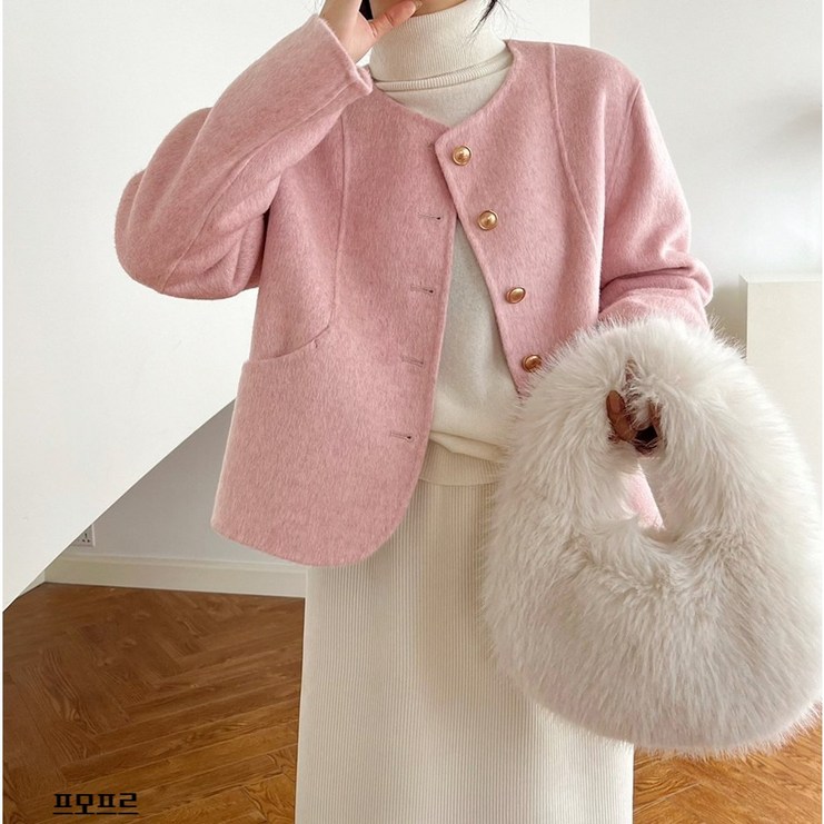 프모프르 여성 겨울 패션 핸드메이드 숏 버튼 코트 모직코트